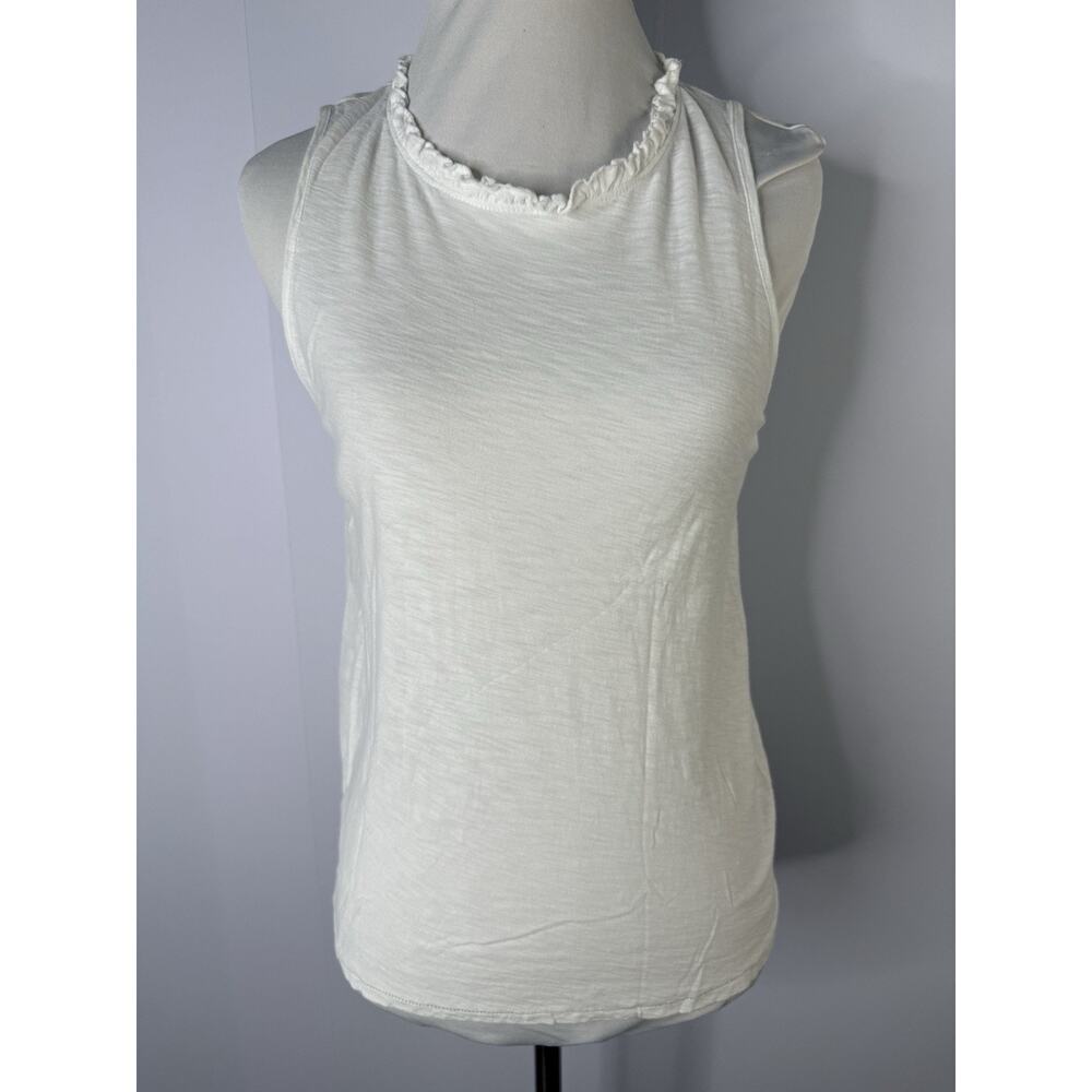 NATION LTD Janie Tank‎ Top Womens XS White Sleeveless Pima Cotton Preppy Ruffle